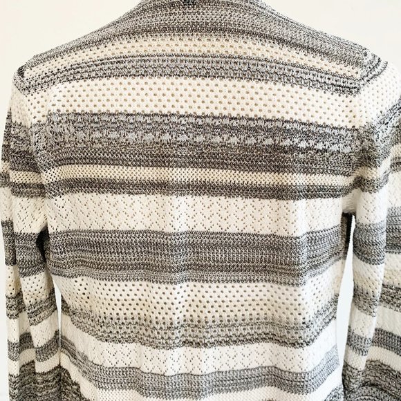 WHBM Knit Striped Open Front Cardigan with Gold Fringe | Coastal Grandmother - Picture 4 of 13